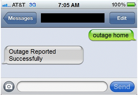 Image of successfully reported outage text